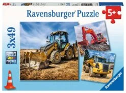 Bouwmachines Aan Het Werk – Puzzelbox Ravensburger 3 X 49 Stukjes