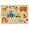 Goki Houten Noppenpuzzel Boerderij+Traktor -Overdekte Speelgoed Winkel goki 57468 noppenpuzzel traktor met aanhangwagens 2