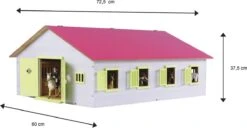 KidsGlobe Paardenstal Met 7 Boxen Pink-White -Overdekte Speelgoed Winkel kidsglobe paardenstal 7 paardenboxen wit roze 610189 2